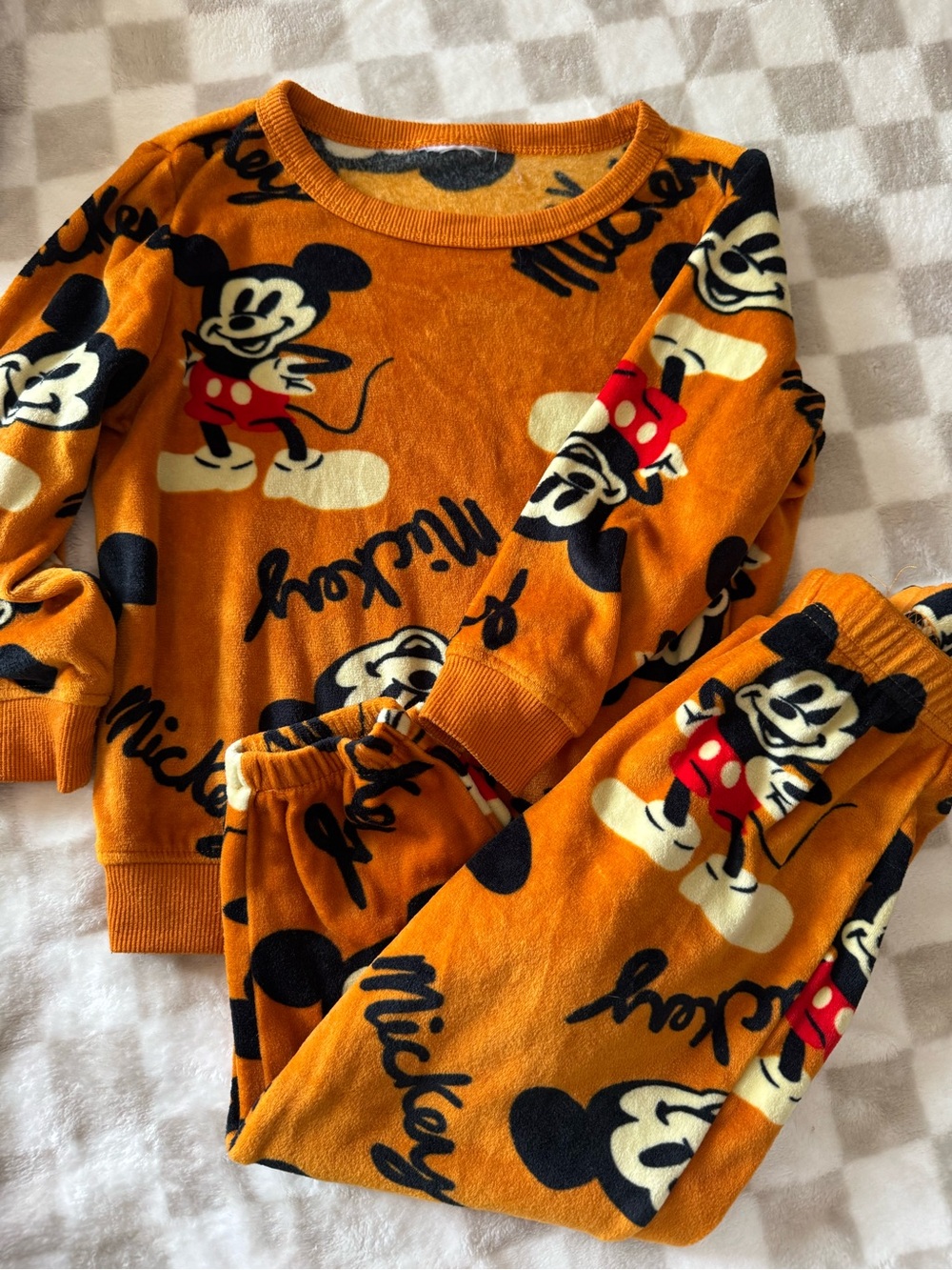 Disney Mickey Mouse Orange and Black Fleece Pajama Set